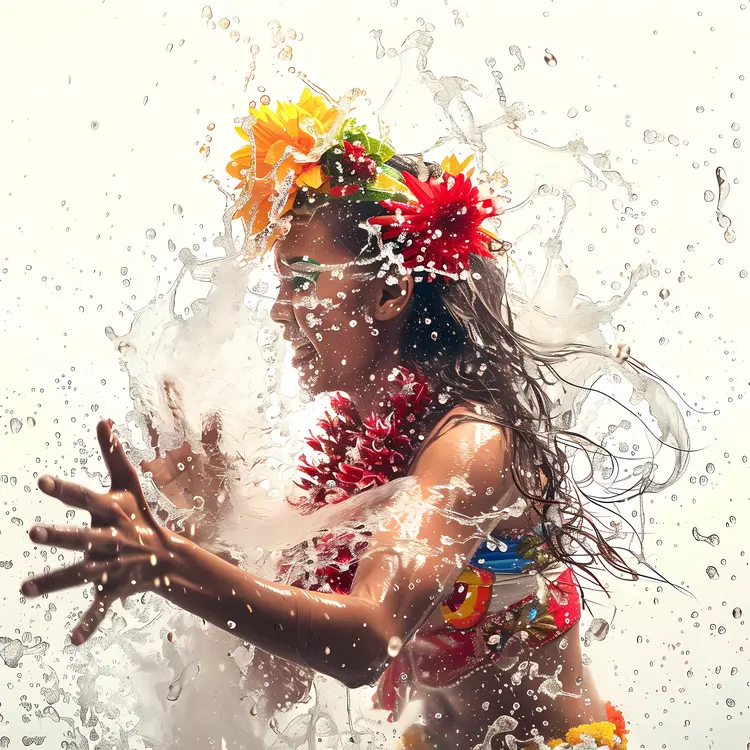 Woman with Water Splash and Flowers