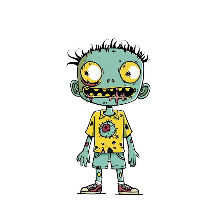 Green Zombie Cartoon Character with Yellow Shirt