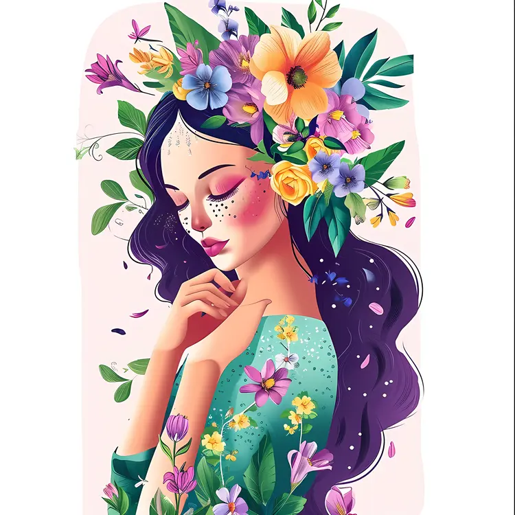Woman with Floral Hair Illustration