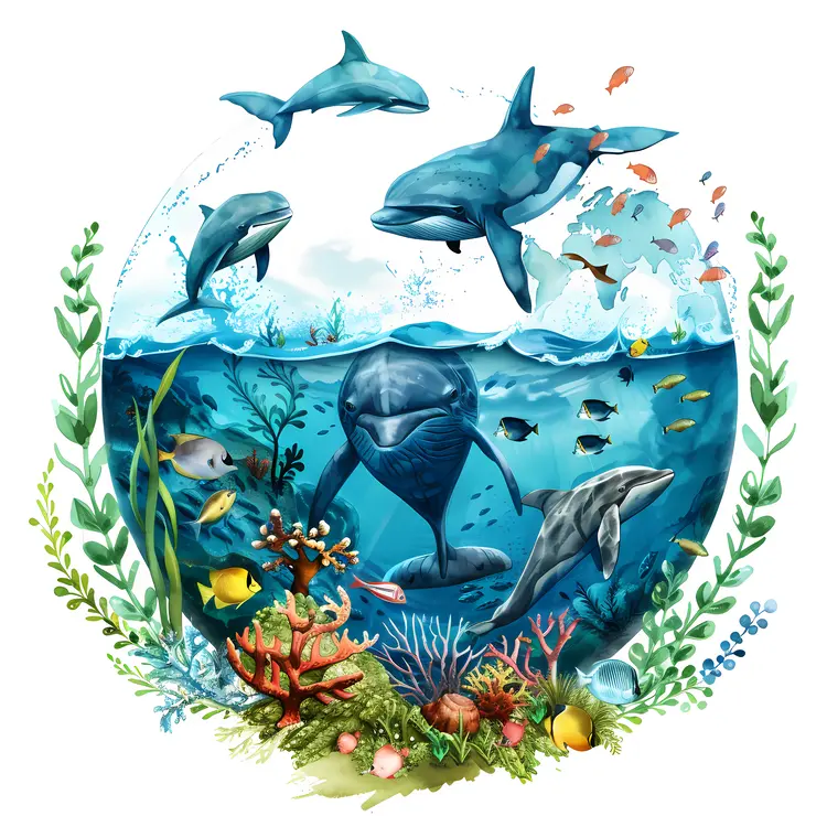 Marine Life in Underwater Scene