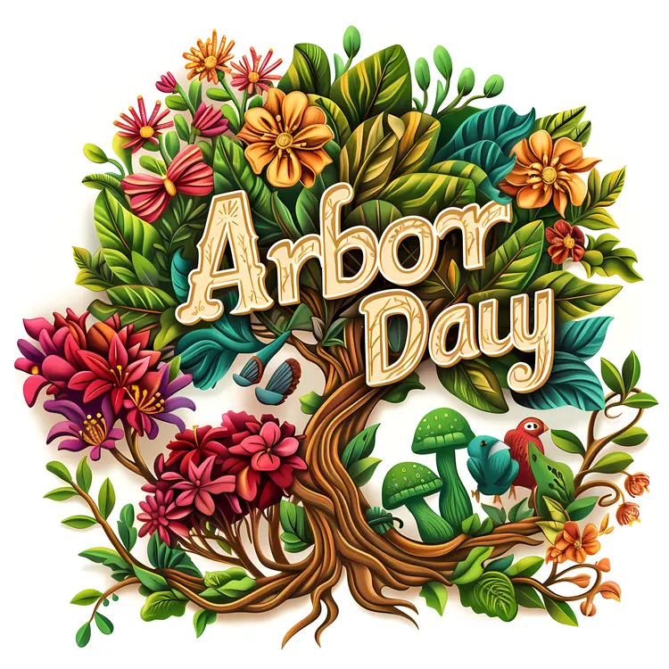 Arbor Day Celebration with Tree and Flowers