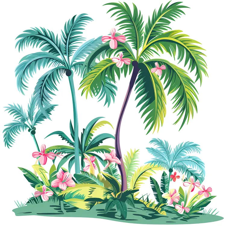 Tropical Palm Trees with Flowers