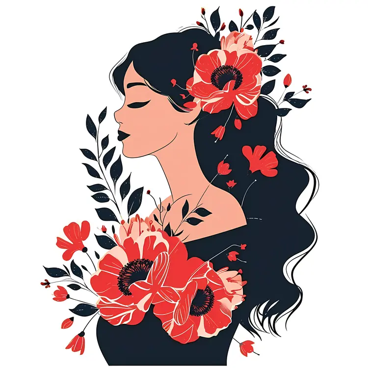 Graceful Woman with Red Flowers
