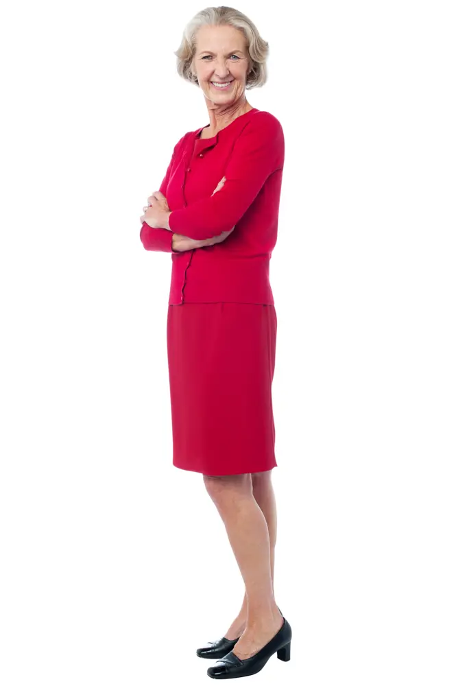 Smiling Elderly Woman in Red Dress