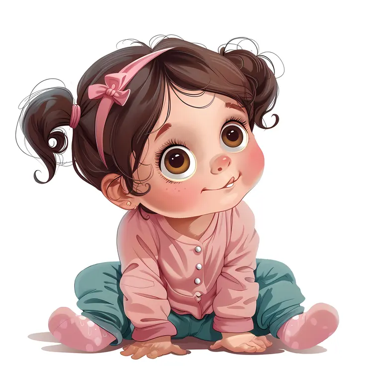 Girl with Pink Headband Sitting and Smiling