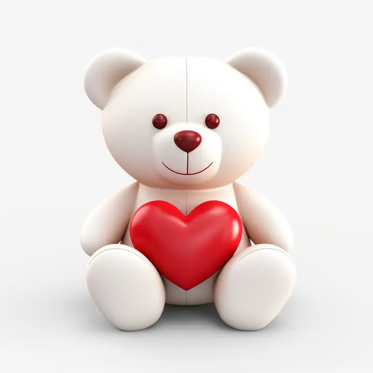 Adorable White Teddy Bear with Red Heart