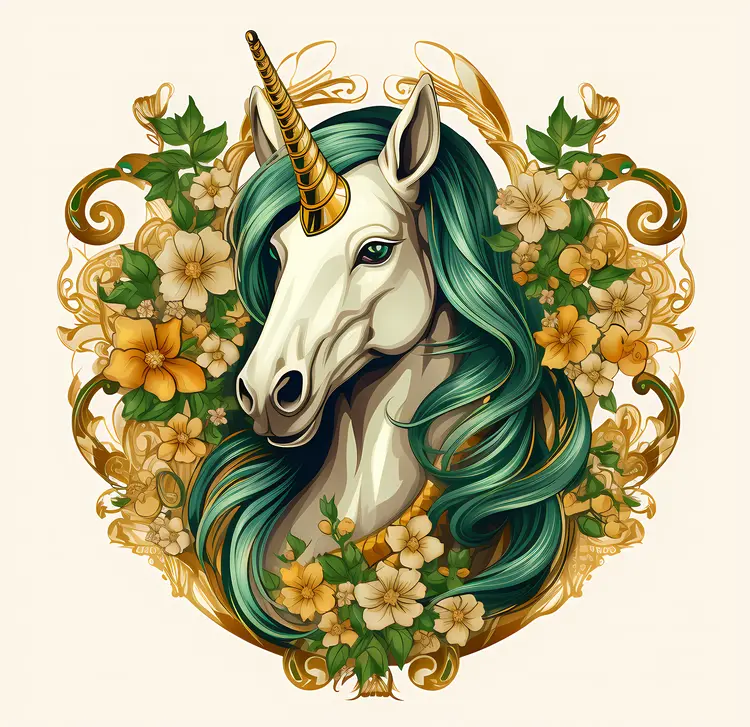 Regal Green-haired Unicorn with Floral Ornament