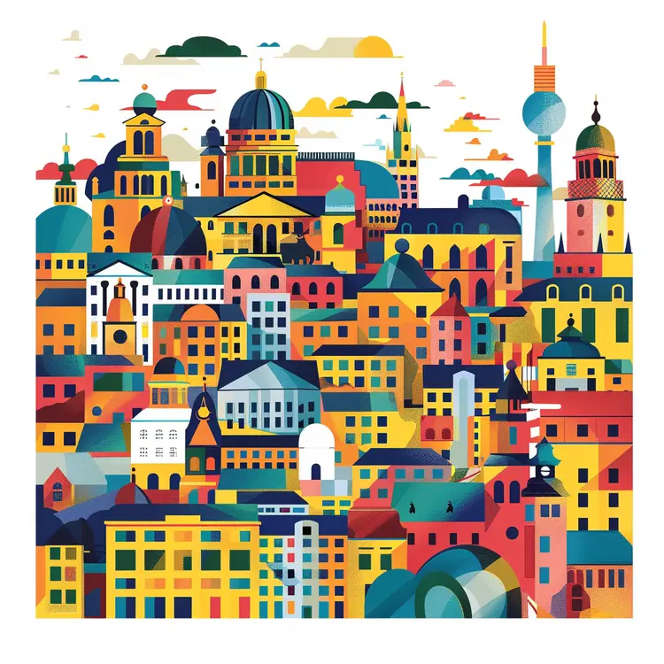 Colorful Berlin Cityscape with Berlin Cathedral