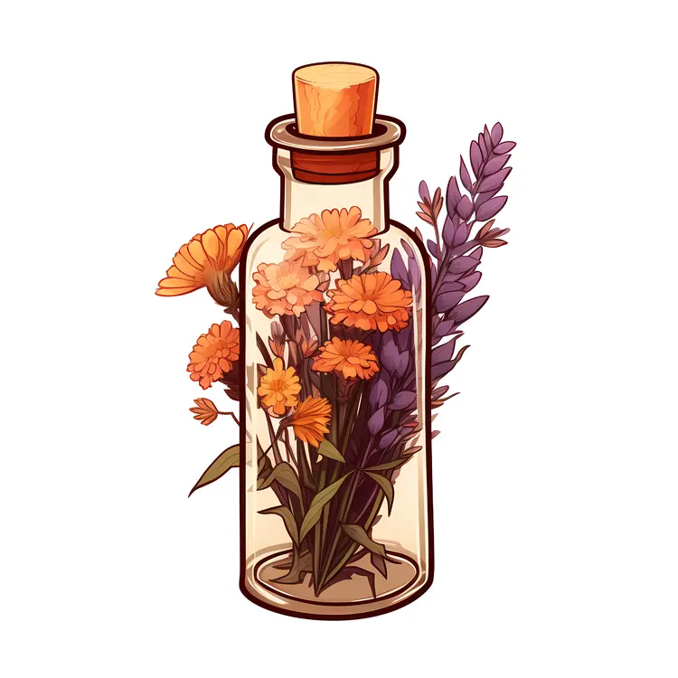 Bottle with Yellow and Purple Flowers
