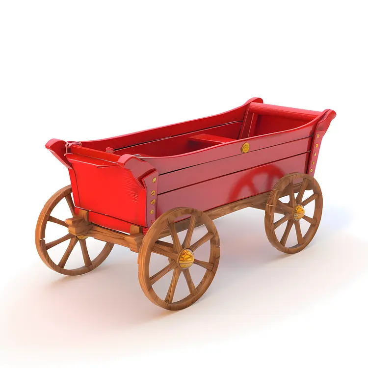 Red Wooden Wagon with Wheels