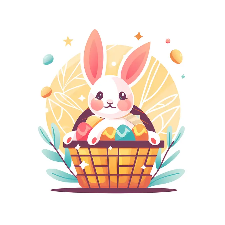 Easter Bunny in Basket with Eggs