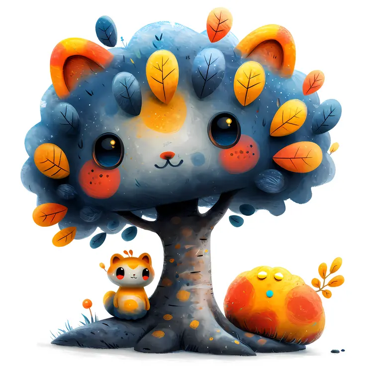 Colorful Cute Tree Cartoon Illustration
