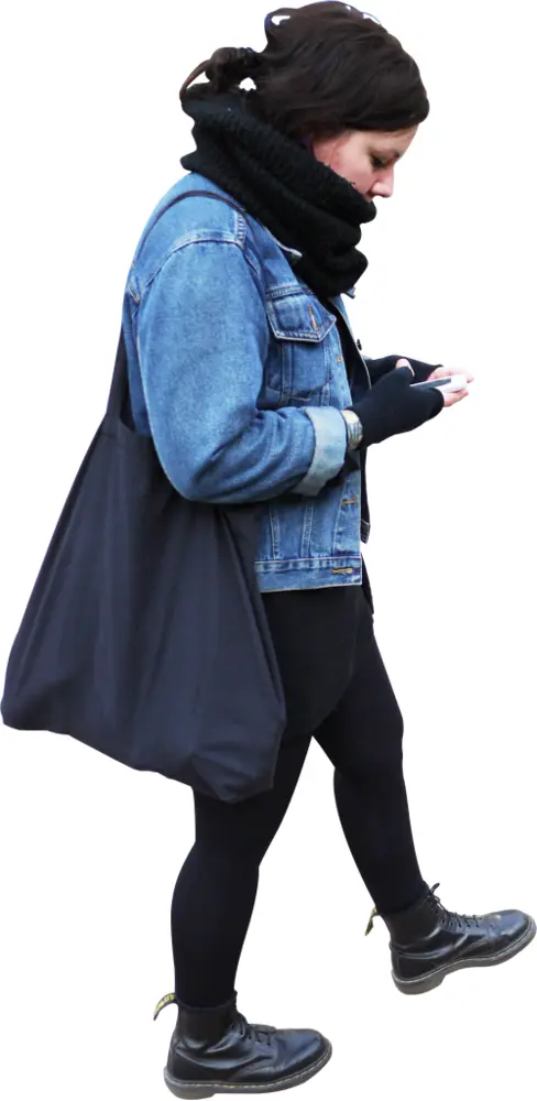 Woman Walking and Using Phone