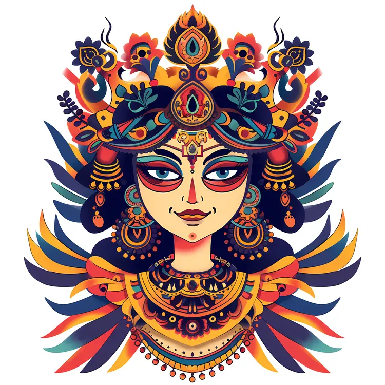 Detailed Goddess Illustration with Floral Elements