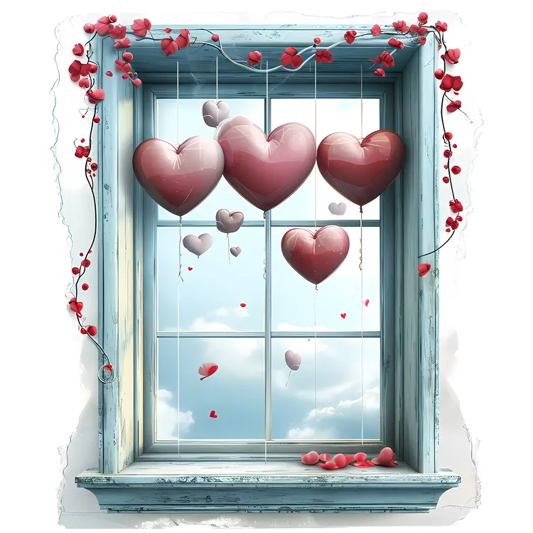Heart Balloons Hanging by Window