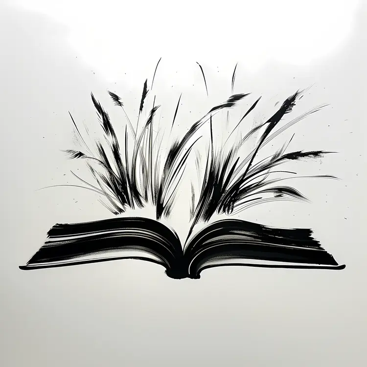 Black and White Open Book with Abstract Nature
