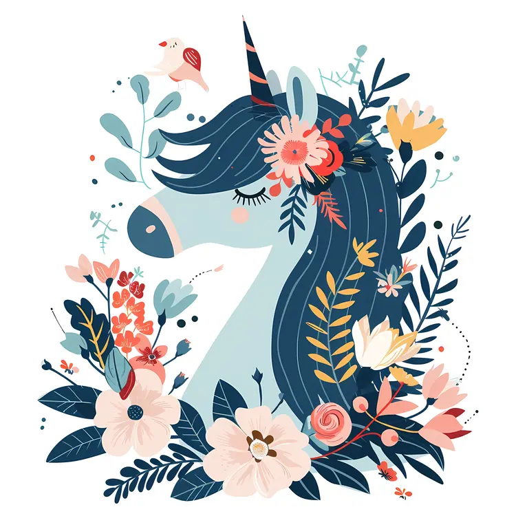 Adorable Unicorn with Floral Wreath