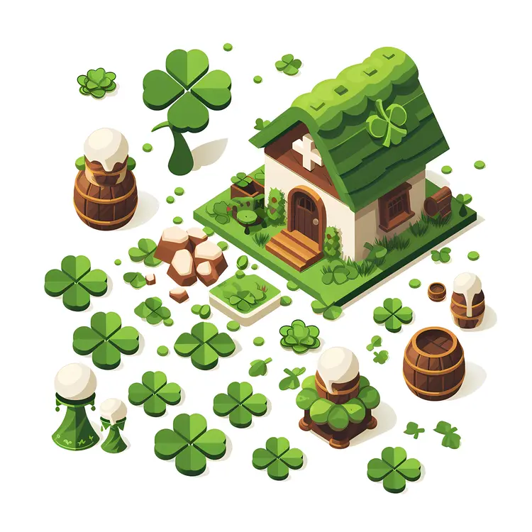 Small Cute Doodle House with Clovers
