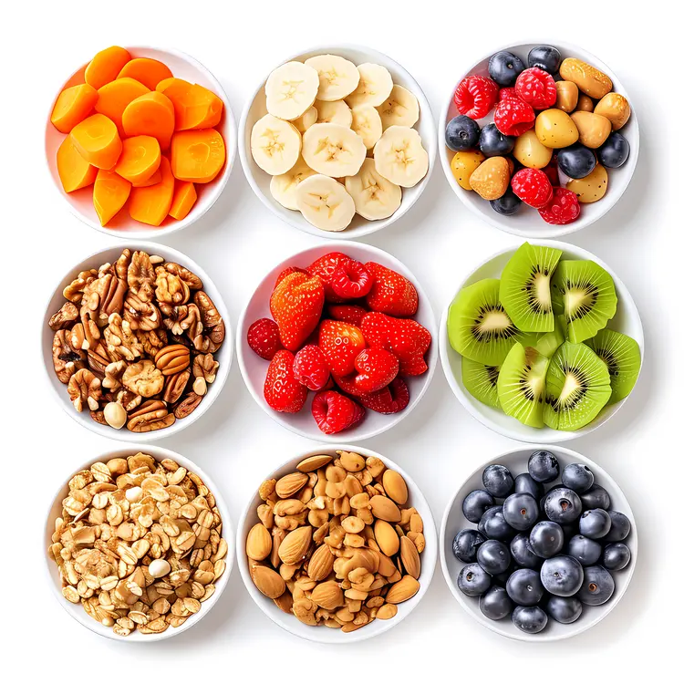 Assorted Healthy Snacks with Fruits and Nuts