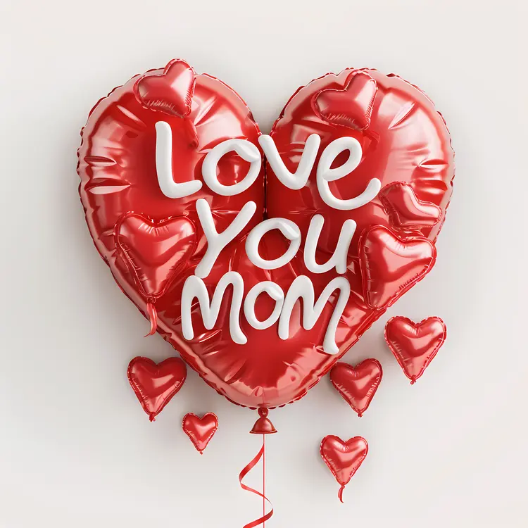 Red Heart Balloon with Love You Mom