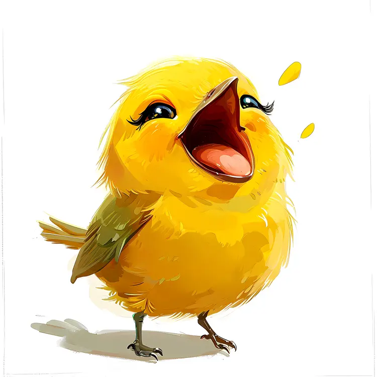 Happy Yellow Bird with Open Beak