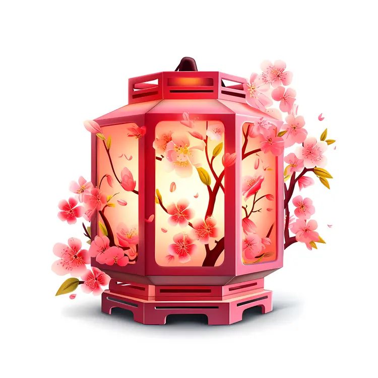 Red Lantern with Cherry Blossoms for Chinese New Year