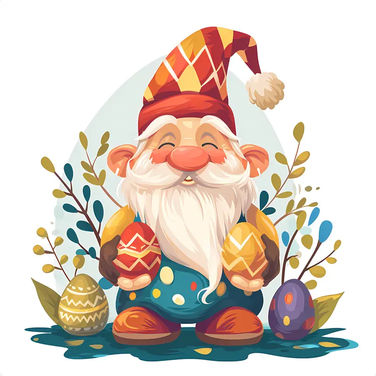 Happy Gnome with Easter Eggs