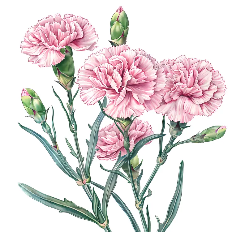 Delicate Pink Carnations with Buds