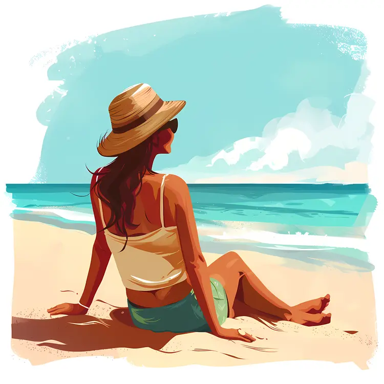 Woman Sitting on Beach