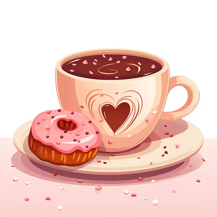 Heart Cup with Donut on Saucer