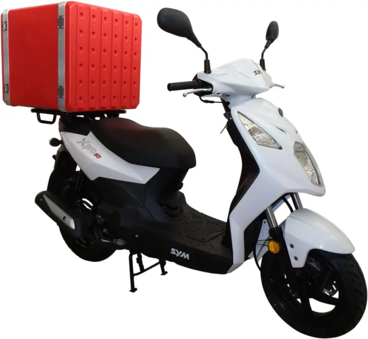 White Scooter with Red Delivery Box