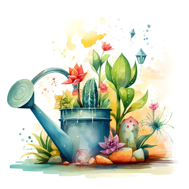 Watering Can with Cacti and Flowers