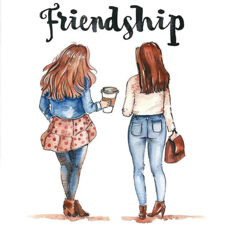 Illustration of Two Girls Walking