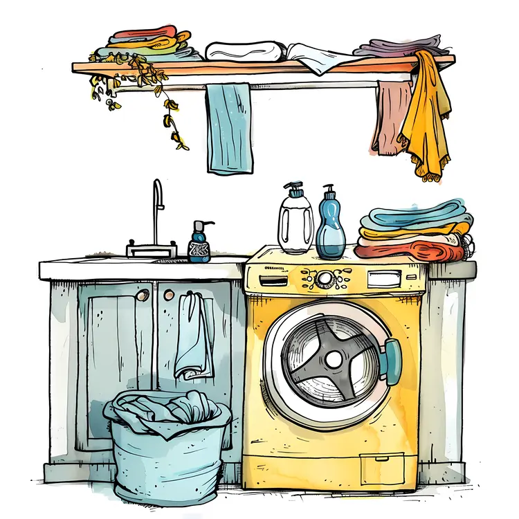 Laundry Room with Washing Machine and Clothes