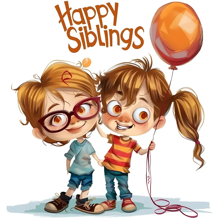 Happy Siblings Day Celebration with Two Children and Balloon