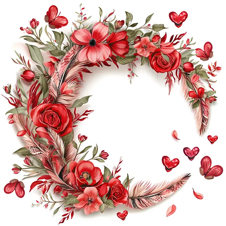 Beautiful Red Floral Wreath with Hearts