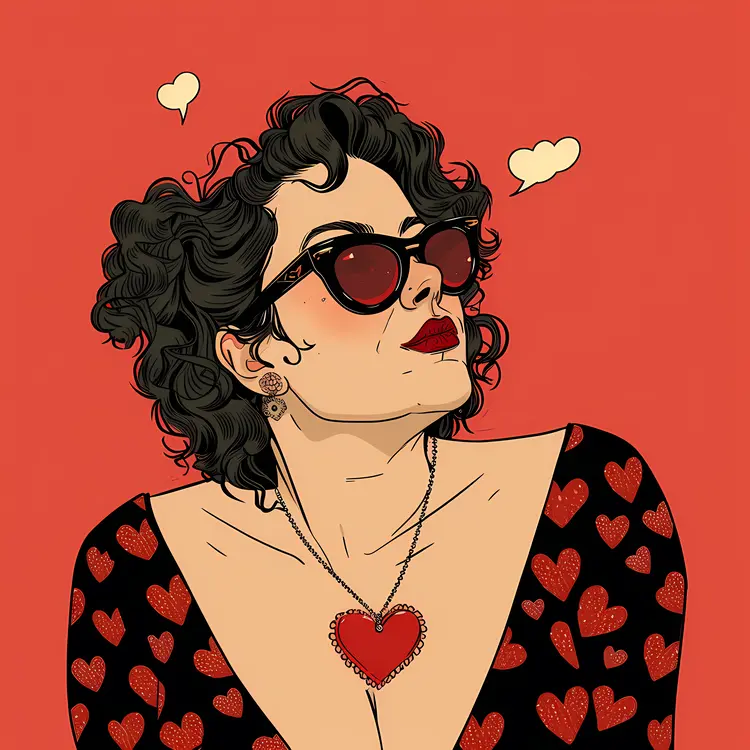 Stylish Woman with Heart Necklace and Sunglasses