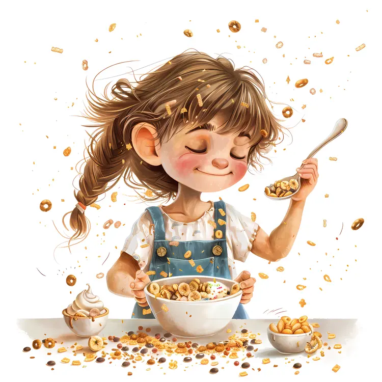 Happy Girl Eating Cereal