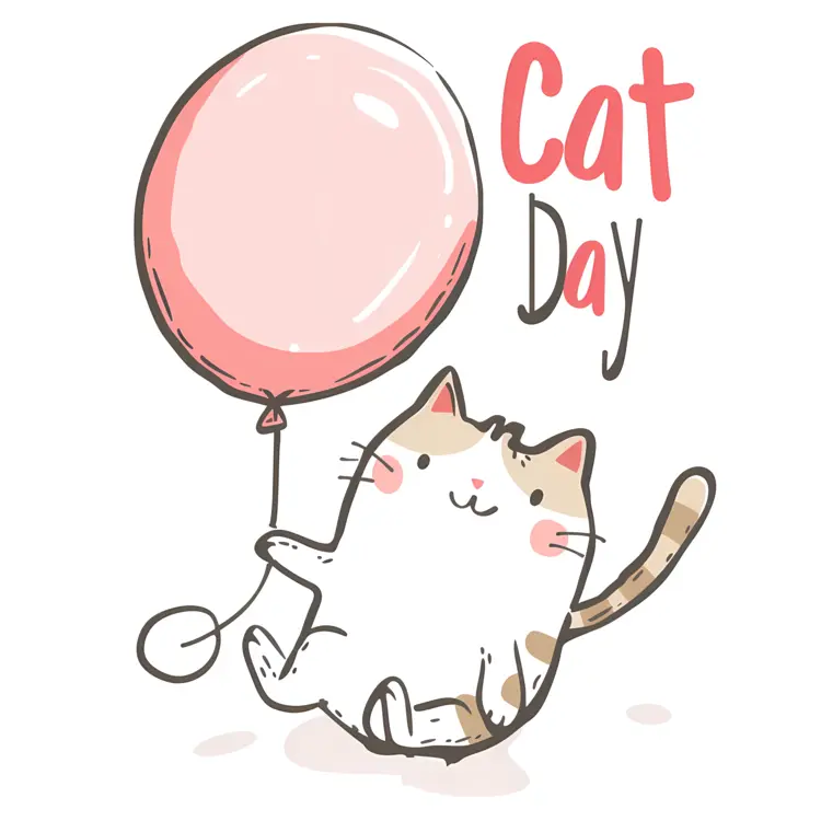 Cat Day with Pink Balloon