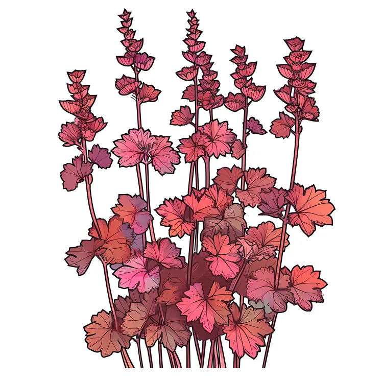 Heuchera Plant with Red Flowers and Leaves