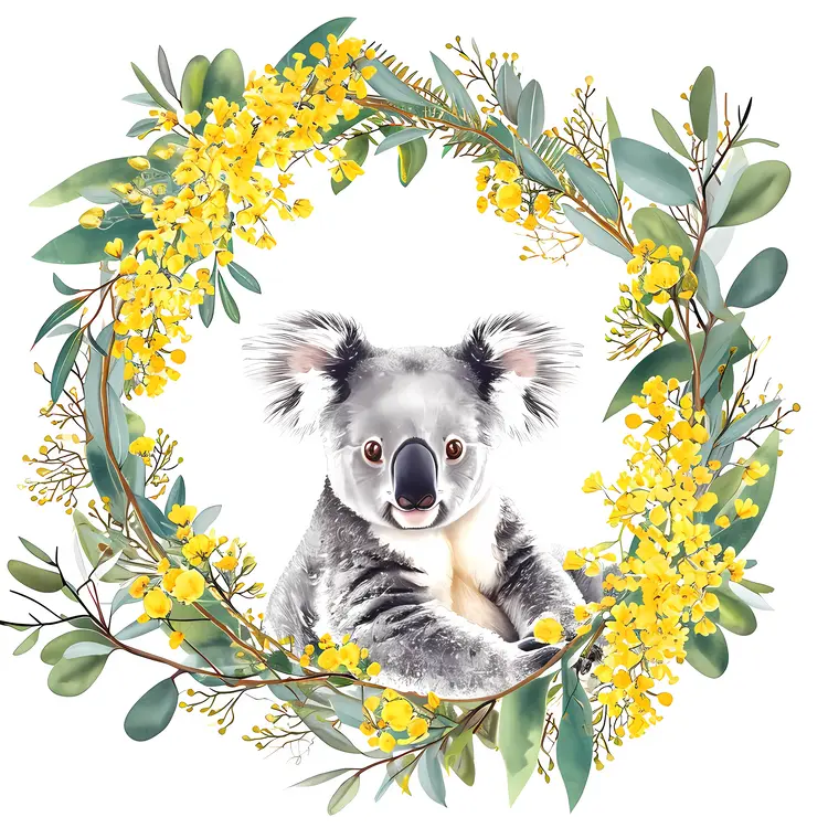 Adorable Koala in Floral Frame
