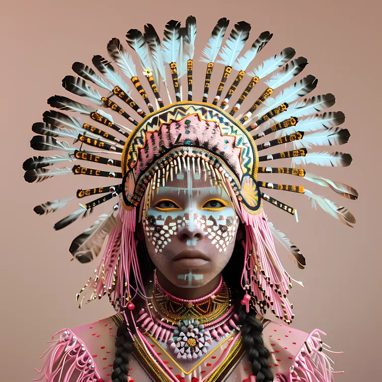 Elaborate Feather Headdress with Face Paint
