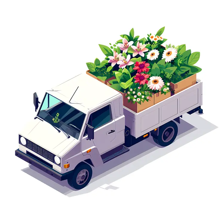 Flower Delivery Truck with Daisies