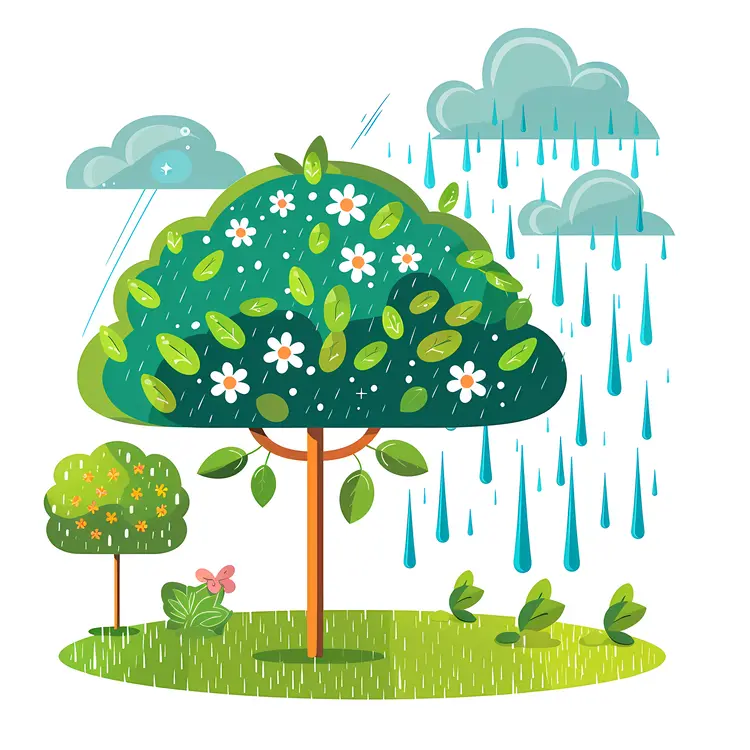 Tree in Rainy Weather Illustration