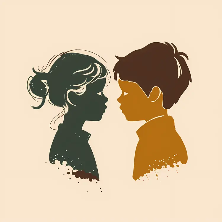 Children Silhouettes in Profile