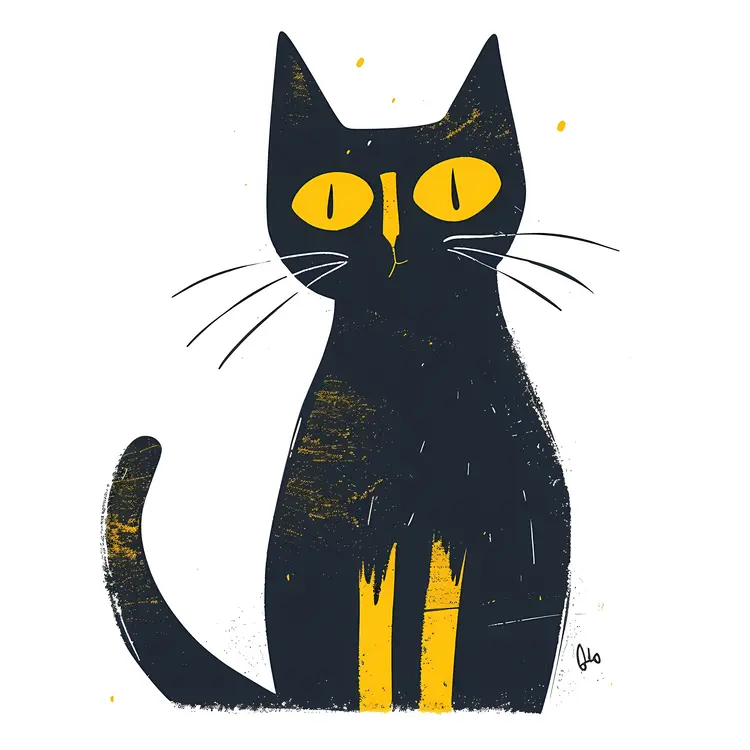Black Cat with Yellow Eyes Illustration