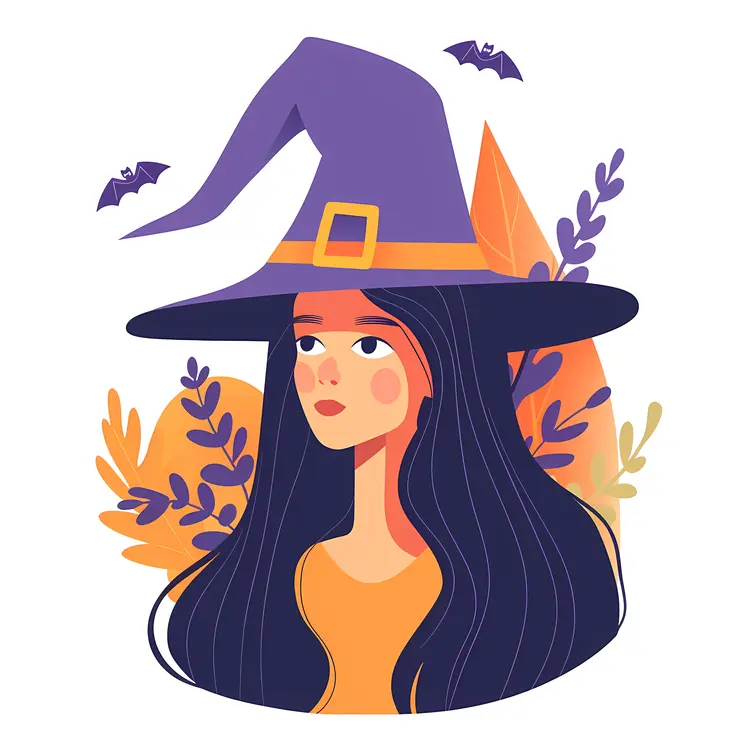 Witch with Purple Hat and Bats