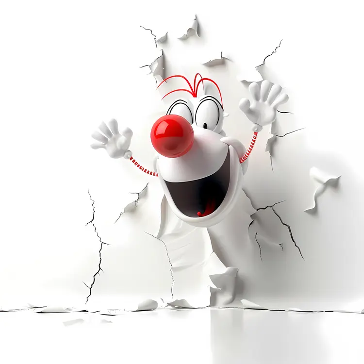 Cartoon Clown Breaking Through Wall