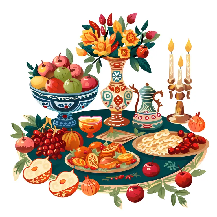 Fruit and Flowers on Table