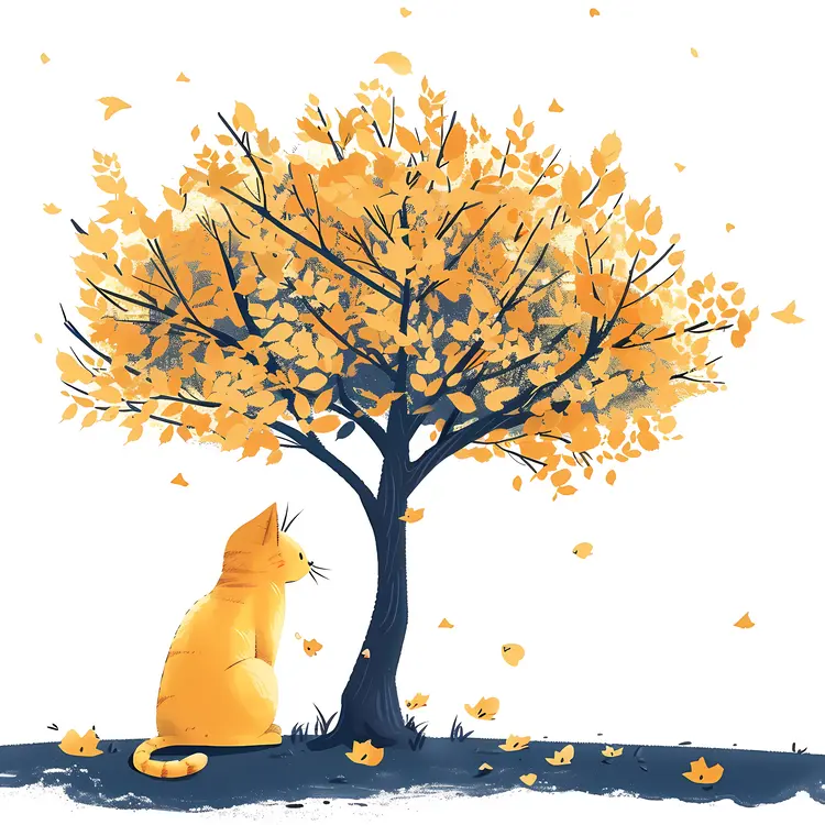 Orange Cat with Yellow Tree